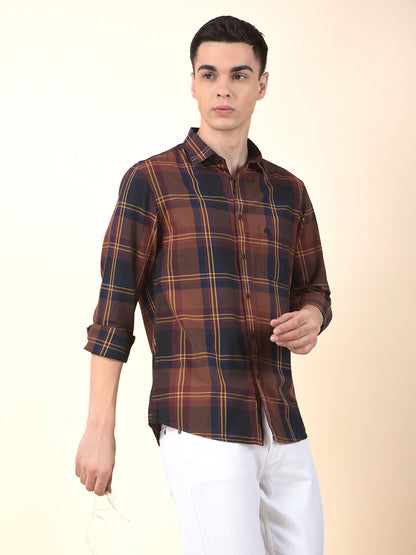 Casual Shirt for Men | Breathable & Soft with Color Fastness Slim Cotton Fabric Check Pattern