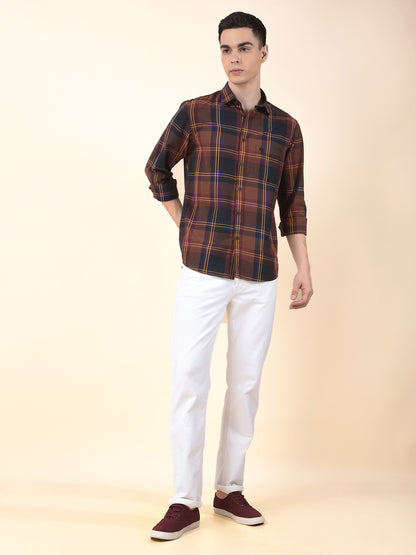 Casual Shirt for Men | Breathable & Soft with Color Fastness Slim Cotton Fabric Check Pattern