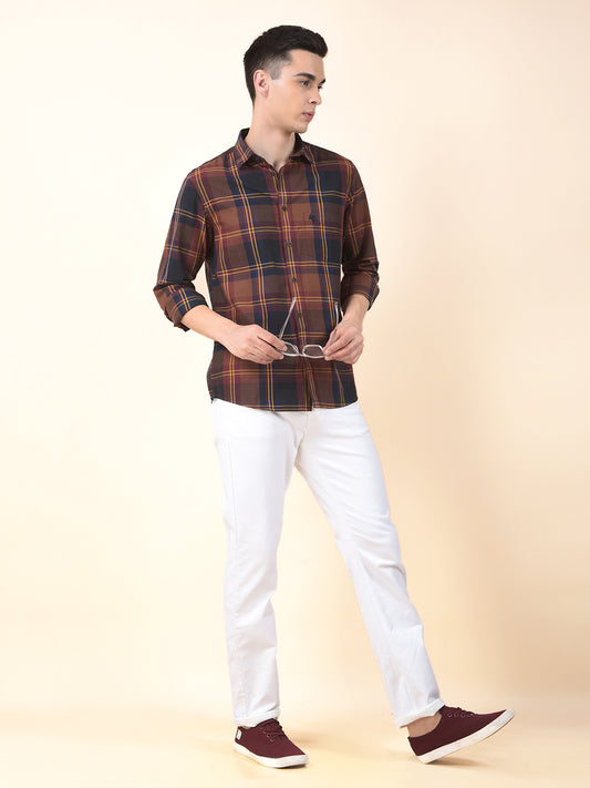 Casual Shirt for Men | Breathable & Soft with Color Fastness Slim Cotton Fabric Check Pattern