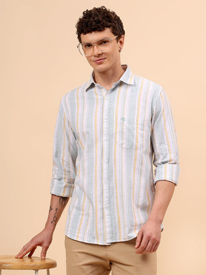 Casual Shirt for Men | Breathable & Soft with Color Fastness Regular Fit Spread Collar Neck Cotton Fabric Striped Pattern