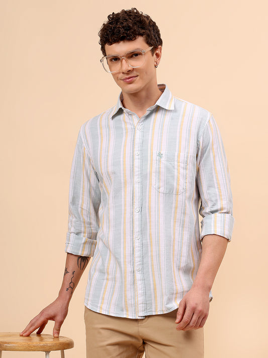 Casual Shirt for Men | Breathable & Soft with Color Fastness Regular Fit Spread Collar Neck Cotton Fabric Striped Pattern