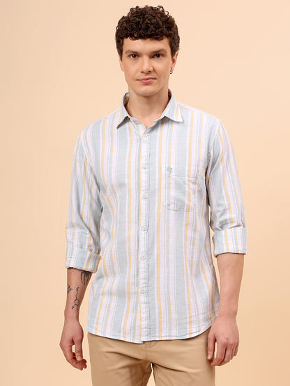 Casual Shirt for Men | Breathable & Soft with Color Fastness Regular Fit Spread Collar Neck Cotton Fabric Striped Pattern