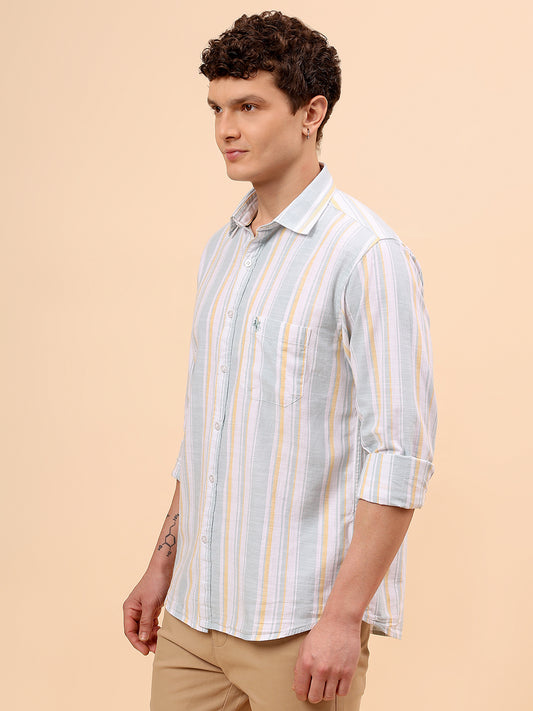 Casual Shirt for Men | Breathable & Soft with Color Fastness Regular Fit Spread Collar Neck Cotton Fabric Striped Pattern