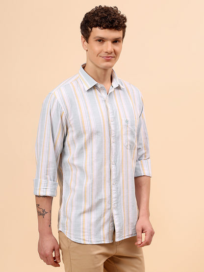 Casual Shirt for Men | Breathable & Soft with Color Fastness Regular Fit Spread Collar Neck Cotton Fabric Striped Pattern