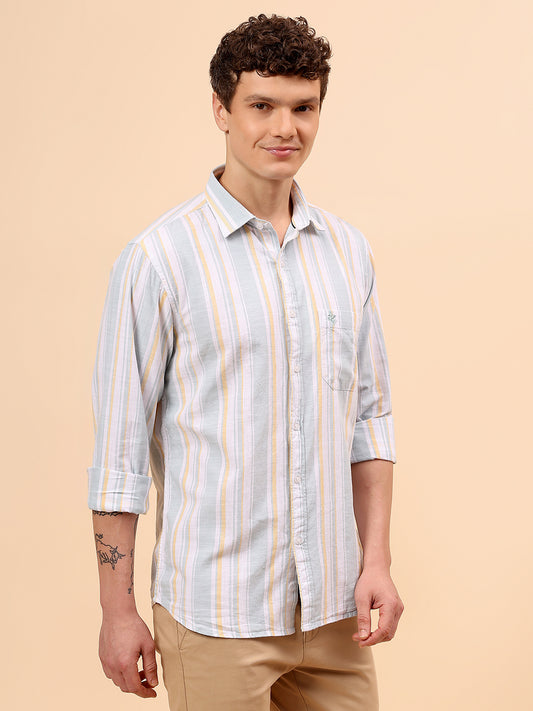 Casual Shirt for Men | Breathable & Soft with Color Fastness Regular Fit Spread Collar Neck Cotton Fabric Striped Pattern