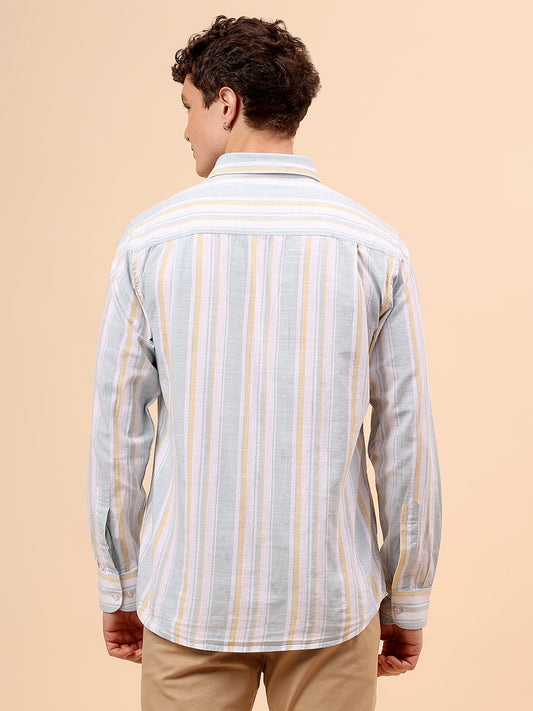 Casual Shirt for Men | Breathable & Soft with Color Fastness Regular Fit Spread Collar Neck Cotton Fabric Striped Pattern