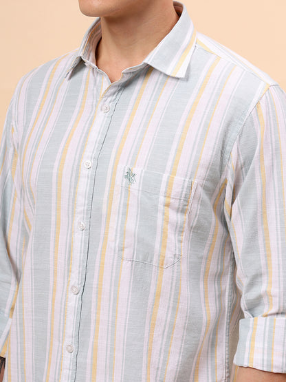 Casual Shirt for Men | Breathable & Soft with Color Fastness Regular Fit Spread Collar Neck Cotton Fabric Striped Pattern