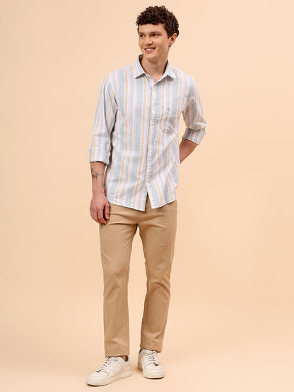 Casual Shirt for Men | Breathable & Soft with Color Fastness Regular Fit Spread Collar Neck Cotton Fabric Striped Pattern