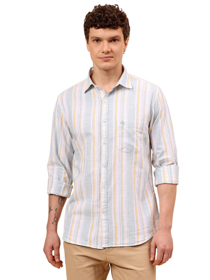 Casual Shirt for Men | Breathable & Soft with Color Fastness Regular Fit Spread Collar Neck Cotton Fabric Striped Pattern