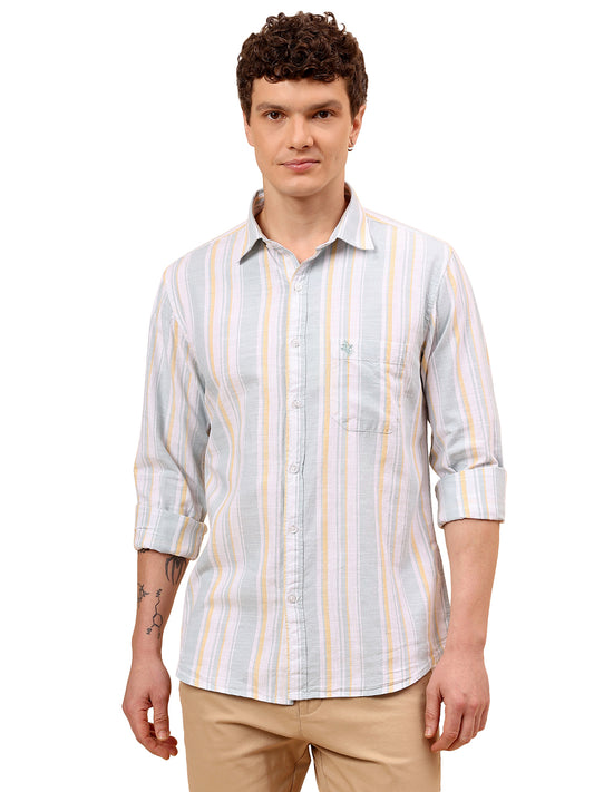 Casual Shirt for Men | Breathable & Soft with Color Fastness Regular Fit Spread Collar Neck Cotton Fabric Striped Pattern
