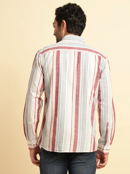 Casual Shirt for Men | Breathable & Soft with Color Fastness Regular Fit Spread Collar Neck Cotton Fabric Striped Pattern