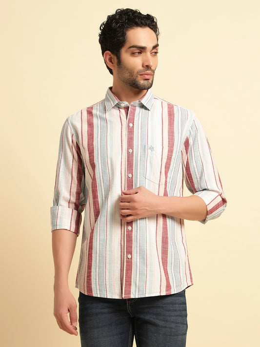 Casual Shirt for Men | Breathable & Soft with Color Fastness Regular Fit Spread Collar Neck Cotton Fabric Striped Pattern