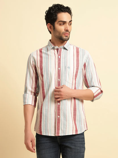 Casual Shirt for Men | Breathable & Soft with Color Fastness Regular Fit Spread Collar Neck Cotton Fabric Striped Pattern