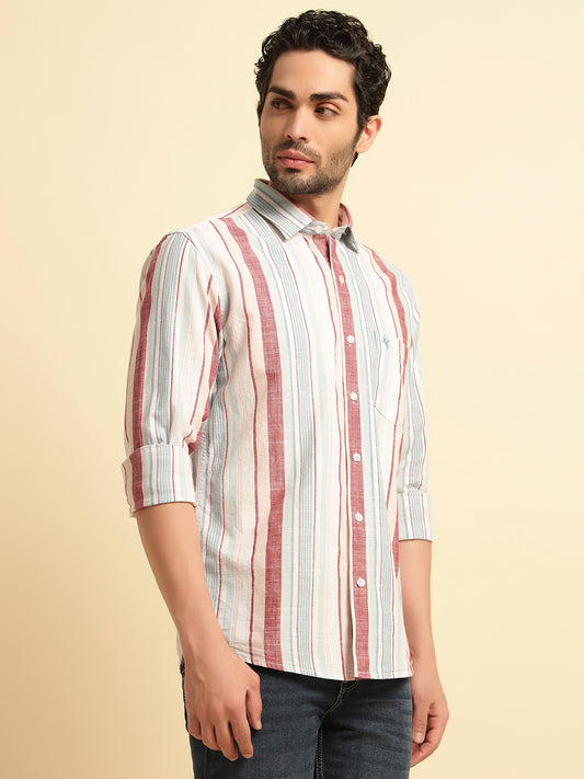 Casual Shirt for Men | Breathable & Soft with Color Fastness Regular Fit Spread Collar Neck Cotton Fabric Striped Pattern