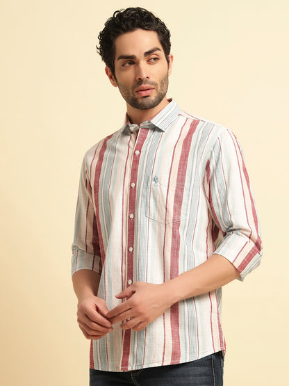 Casual Shirt for Men | Breathable & Soft with Color Fastness Regular Fit Spread Collar Neck Cotton Fabric Striped Pattern
