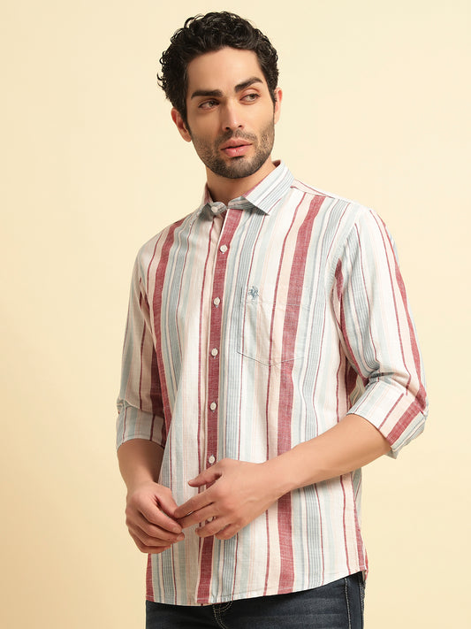 Casual Shirt for Men | Breathable & Soft with Color Fastness Regular Fit Spread Collar Neck Cotton Fabric Striped Pattern