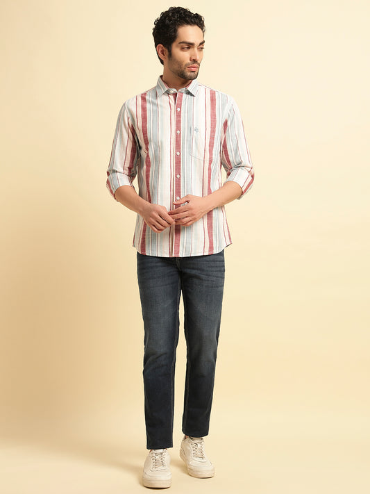 Casual Shirt for Men | Breathable & Soft with Color Fastness Regular Fit Spread Collar Neck Cotton Fabric Striped Pattern