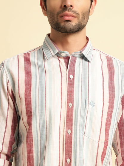 Casual Shirt for Men | Breathable & Soft with Color Fastness Regular Fit Spread Collar Neck Cotton Fabric Striped Pattern