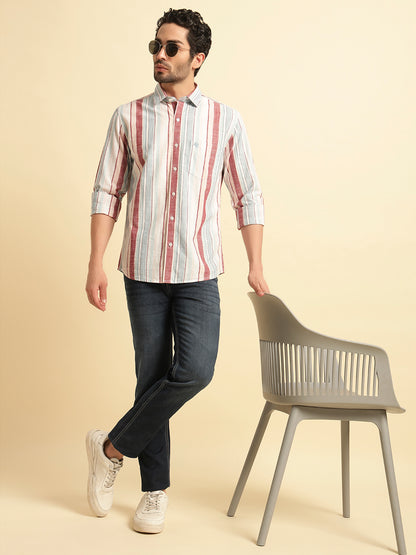 Casual Shirt for Men | Breathable & Soft with Color Fastness Regular Fit Spread Collar Neck Cotton Fabric Striped Pattern