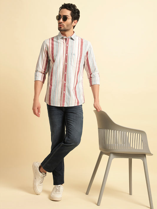 Casual Shirt for Men | Breathable & Soft with Color Fastness Regular Fit Spread Collar Neck Cotton Fabric Striped Pattern
