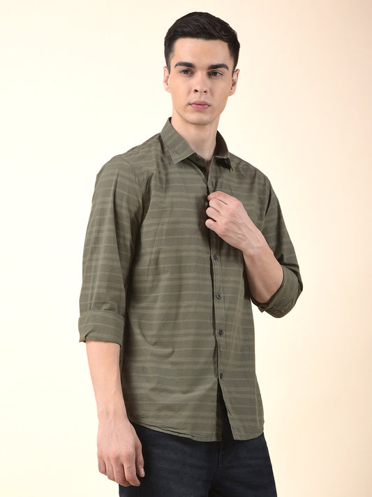 Casual Shirt for Men | Breathable & Soft with Color Fastness Slim Cotton Fabric Striped Pattern