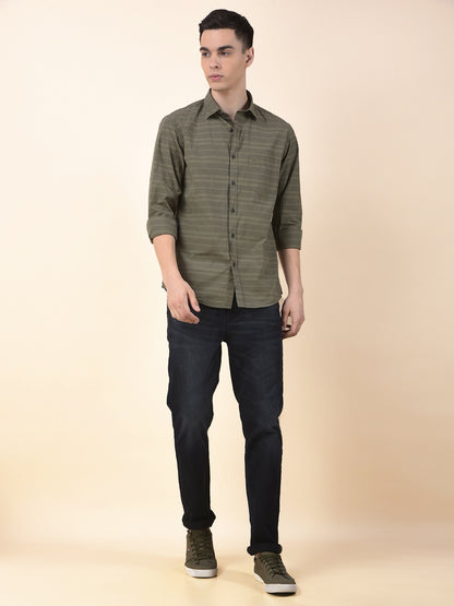 Casual Shirt for Men | Breathable & Soft with Color Fastness Slim Cotton Fabric Striped Pattern