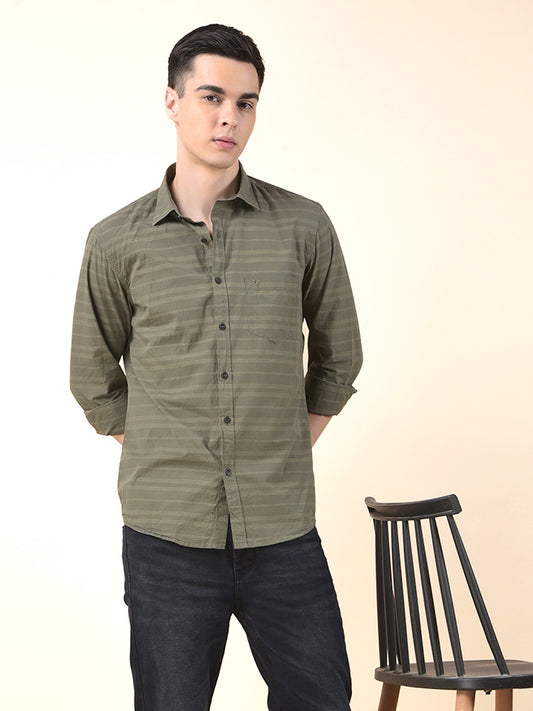 Casual Shirt for Men | Breathable & Soft with Color Fastness Slim Cotton Fabric Striped Pattern