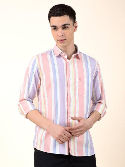 Casual Shirt for Men | Breathable & Soft with Color Fastness Slim Cotton Fabric Striped Pattern