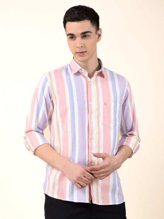 Casual Shirt for Men | Breathable & Soft with Color Fastness Slim Cotton Fabric Striped Pattern
