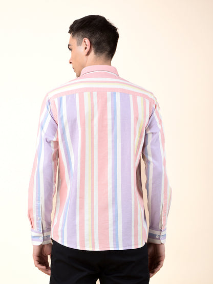 Casual Shirt for Men | Breathable & Soft with Color Fastness Slim Cotton Fabric Striped Pattern