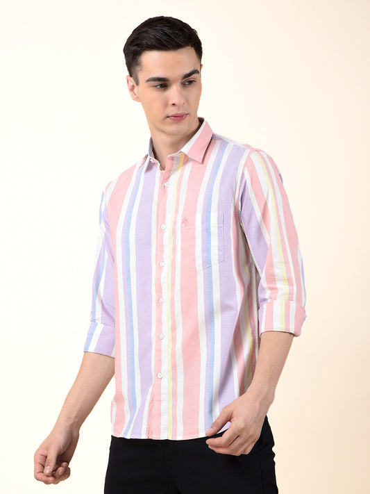 Casual Shirt for Men | Breathable & Soft with Color Fastness Slim Cotton Fabric Striped Pattern