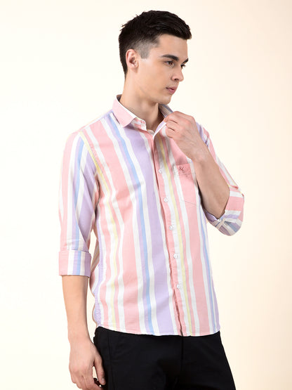 Casual Shirt for Men | Breathable & Soft with Color Fastness Slim Cotton Fabric Striped Pattern