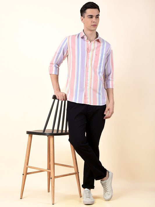 Casual Shirt for Men | Breathable & Soft with Color Fastness Slim Cotton Fabric Striped Pattern