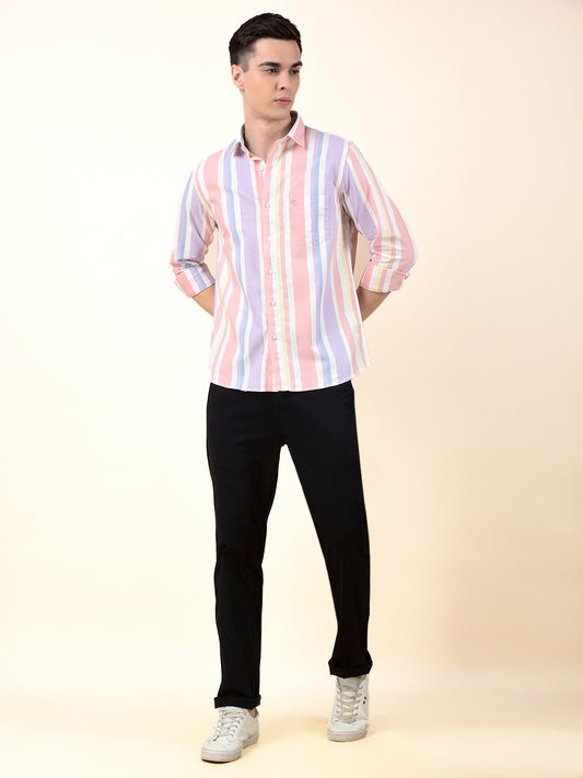 Casual Shirt for Men | Breathable & Soft with Color Fastness Slim Cotton Fabric Striped Pattern