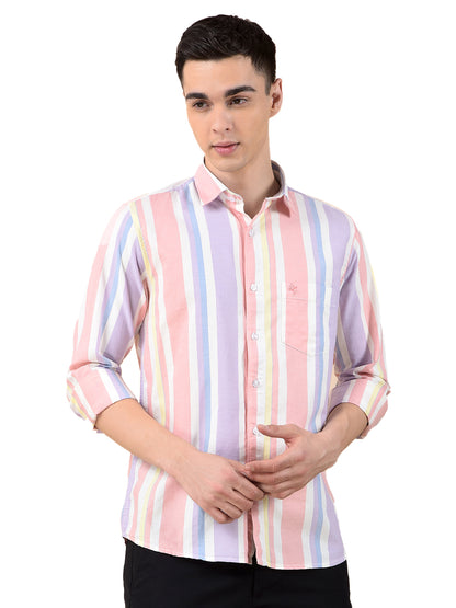 Casual Shirt for Men | Breathable & Soft with Color Fastness Slim Cotton Fabric Striped Pattern