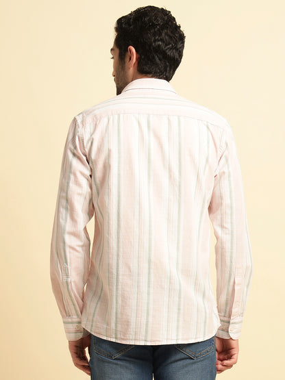 Casual Shirt for Men | Breathable & Soft with Color Fastness Regular Fit Spread Collar Neck Cotton Fabric Striped Pattern