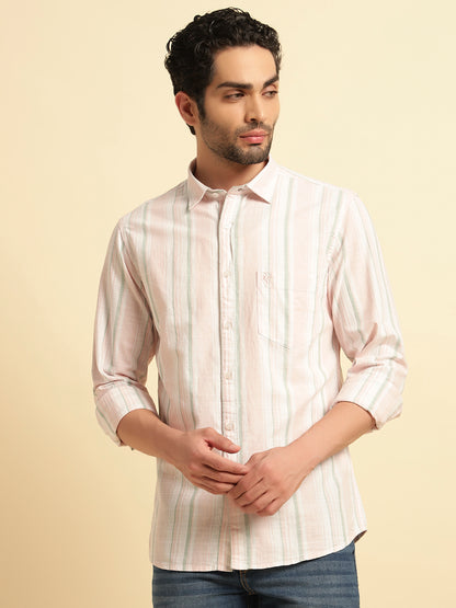 Casual Shirt for Men | Breathable & Soft with Color Fastness Regular Fit Spread Collar Neck Cotton Fabric Striped Pattern