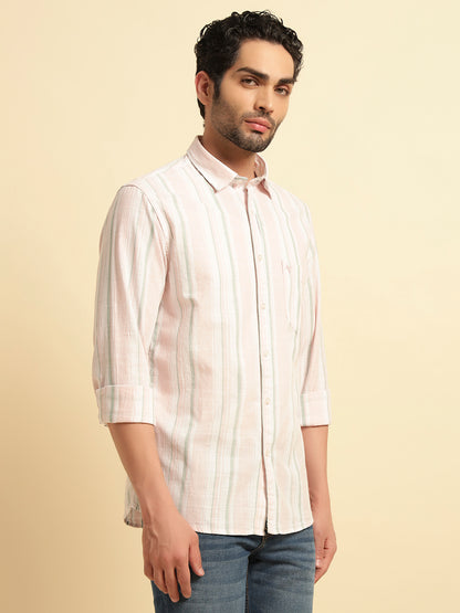 Casual Shirt for Men | Breathable & Soft with Color Fastness Regular Fit Spread Collar Neck Cotton Fabric Striped Pattern