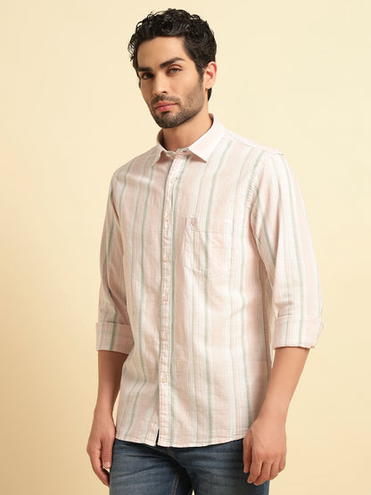 Casual Shirt for Men | Breathable & Soft with Color Fastness Regular Fit Spread Collar Neck Cotton Fabric Striped Pattern