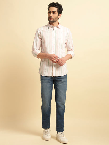 Casual Shirt for Men | Breathable & Soft with Color Fastness Regular Fit Spread Collar Neck Cotton Fabric Striped Pattern
