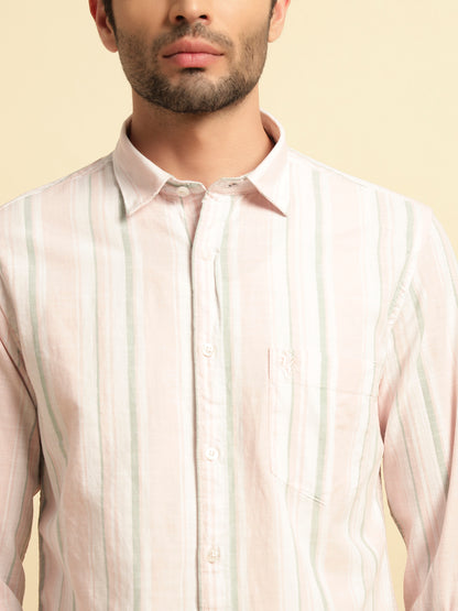 Casual Shirt for Men | Breathable & Soft with Color Fastness Regular Fit Spread Collar Neck Cotton Fabric Striped Pattern