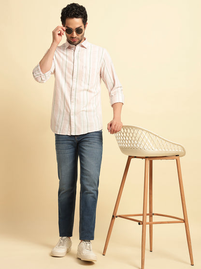 Casual Shirt for Men | Breathable & Soft with Color Fastness Regular Fit Spread Collar Neck Cotton Fabric Striped Pattern