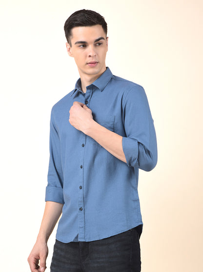 Casual Shirt for Men | Breathable & Soft with Color Fastness Slim Cotton Blend Fabric Self Design Pattern
