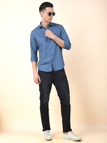 Casual Shirt for Men | Breathable & Soft with Color Fastness Slim Cotton Blend Fabric Self Design Pattern