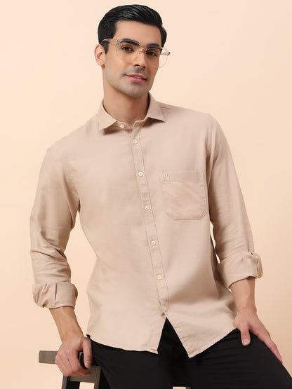 Casual Shirt for Men | Breathable & Soft with Color Fastness Slim Fit Spread Collar Cotton Blend Fabric Self Design Pattern
