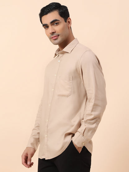 Casual Shirt for Men | Breathable & Soft with Color Fastness Slim Fit Spread Collar Cotton Blend Fabric Self Design Pattern