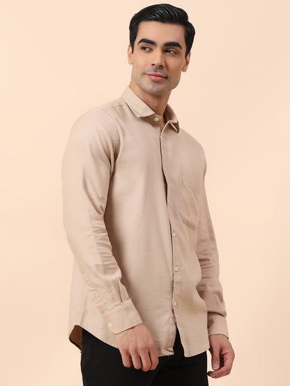 Casual Shirt for Men | Breathable & Soft with Color Fastness Slim Fit Spread Collar Cotton Blend Fabric Self Design Pattern