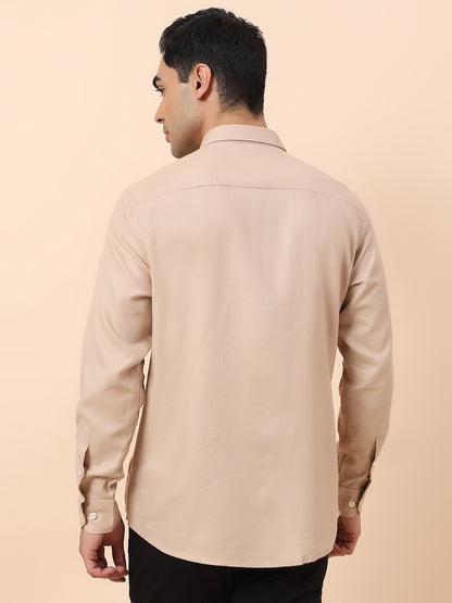 Casual Shirt for Men | Breathable & Soft with Color Fastness Slim Fit Spread Collar Cotton Blend Fabric Self Design Pattern