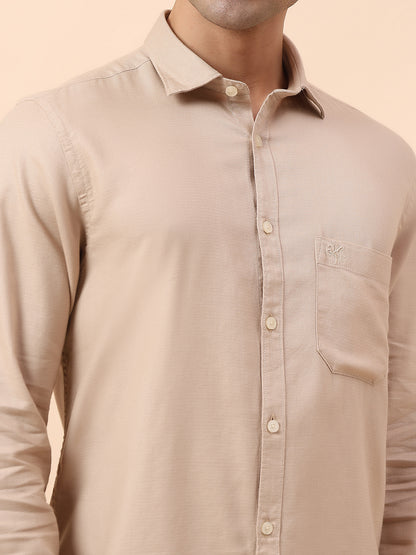 Casual Shirt for Men | Breathable & Soft with Color Fastness Slim Fit Spread Collar Cotton Blend Fabric Self Design Pattern