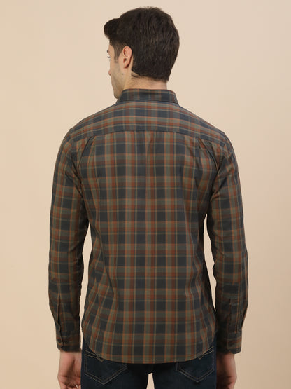 Casual Shirt for Men | Breathable & Soft with Color Fastness Regular Fit Spread Collar Neck Cotton Fabric Check Pattern